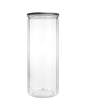 Boş şeffaf PET, beyaz arkaplanda izole edilmiş konserve ve muhafaza için çalkalayabilir.