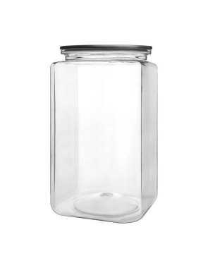 Boş şeffaf PET, beyaz arkaplanda izole edilmiş konserve ve muhafaza için çalkalayabilir.