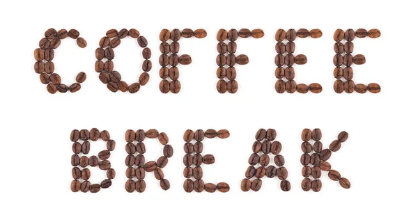 コーヒーメニューやコーヒーショップの看板の白い背景に文字で配置された高解像度ローストコーヒー豆 — ストック写真