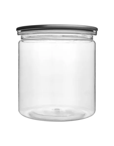 Empty Transparent Pet Can Jar Canning Preserving Isolated White Background — Stock Photo, Image