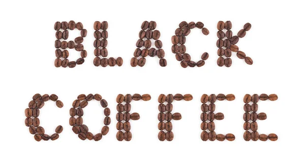 高解像度烘烤咖啡豆 在白色背景的字母中排列 用作咖啡菜单或咖啡店标志 — 图库照片
