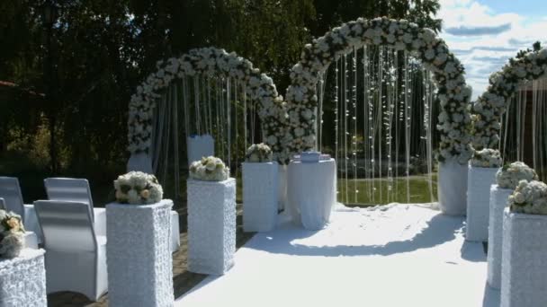 Ceremonia Decoración Boda Flores Para Ceremonia Boda Fondo Del Arco — Vídeo de stock