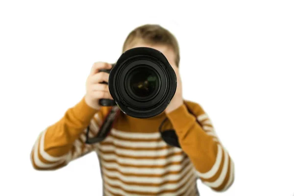 Boy photographer isolate — Stock Photo, Image
