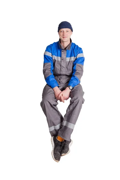 Pracownik, wentylacji i klimatyzacji siedzi Instalator, izolowane — Zdjęcie stockowe