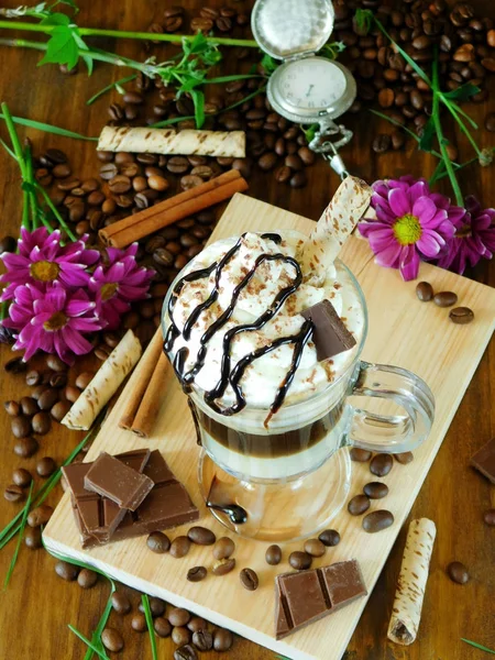 Coffee cocktail with whipped cream in an Irish coffee mug