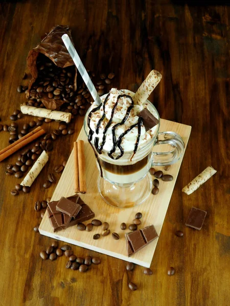 Coffee cocktail with whipped cream in an Irish coffee mug