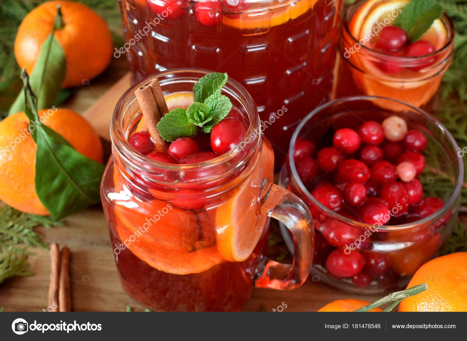 Punch Cranberries Orange Decorated Mint Stick Cinnamon Glass