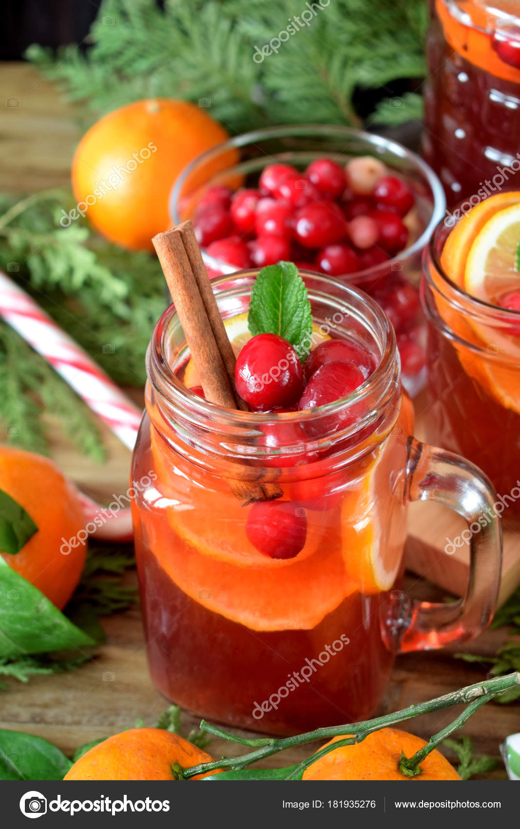 Punch Cranberries Orange Decorated Mint Stick Cinnamon Glass