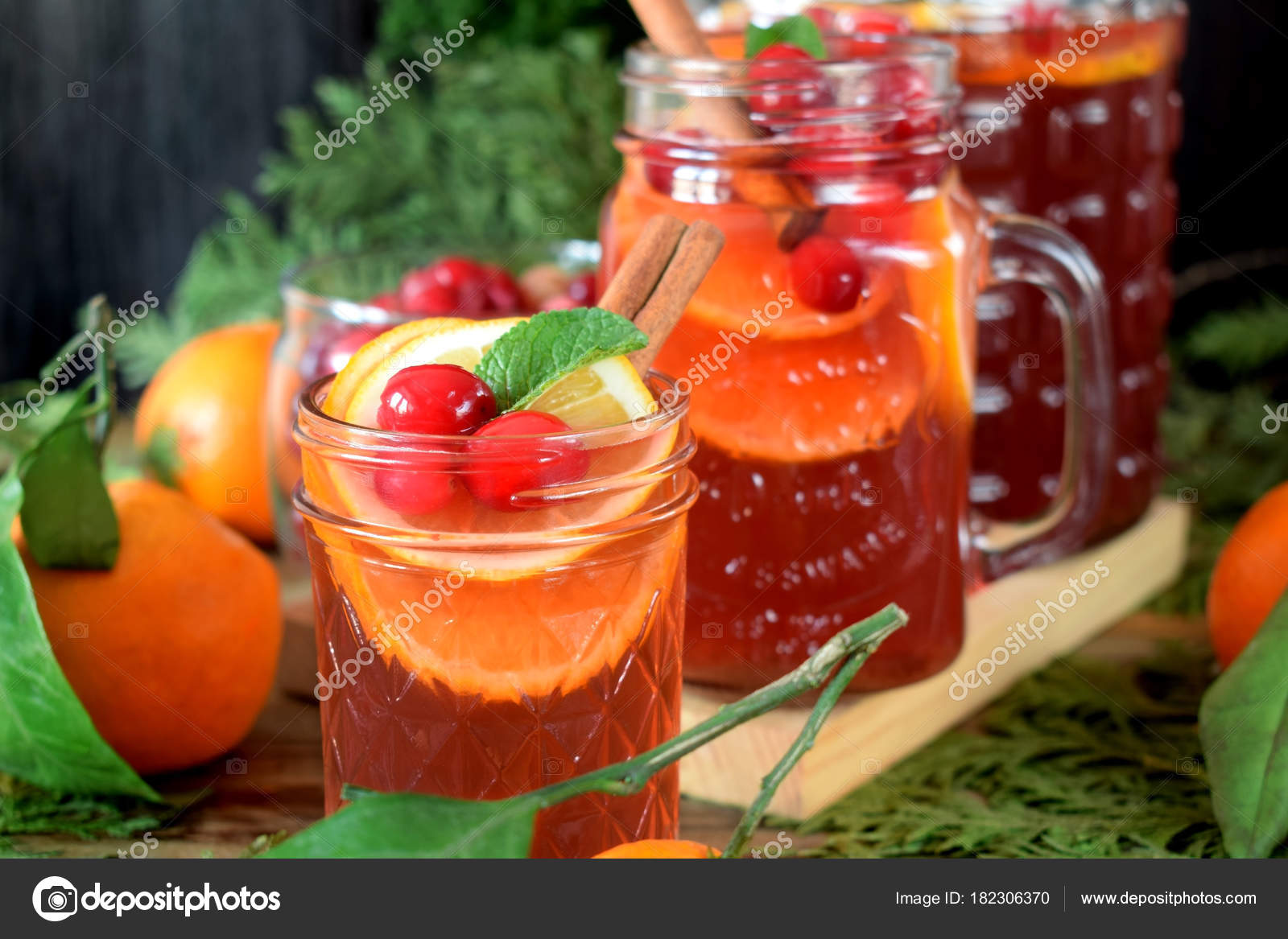 Punch Cranberries Orange Decorated Mint Stick Cinnamon Glass