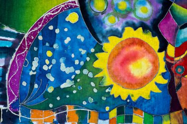 Yaprakları, renkli soyutlama, parça, sıcak batik