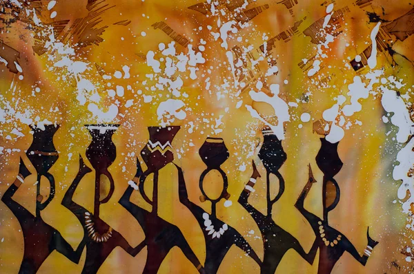 Танцюючі жінки з банками на головах, фрагмент, гарячий батік — стокове фото