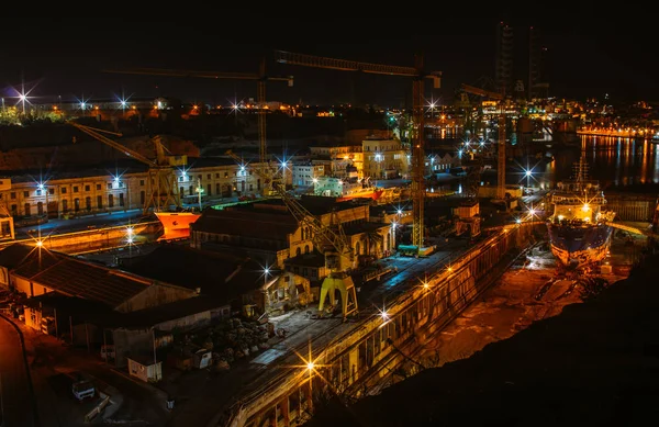 Night view to docks in Senglea, Malta