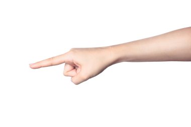 kadın el parmak üzerinde izole beyaz arka plan işaret