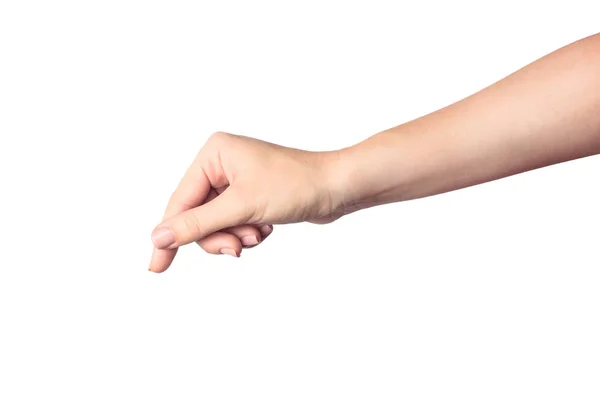 Tarjeta de mano de mujer, crédito, papel en blanco u otro aislado sobre fondo blanco . — Foto de Stock