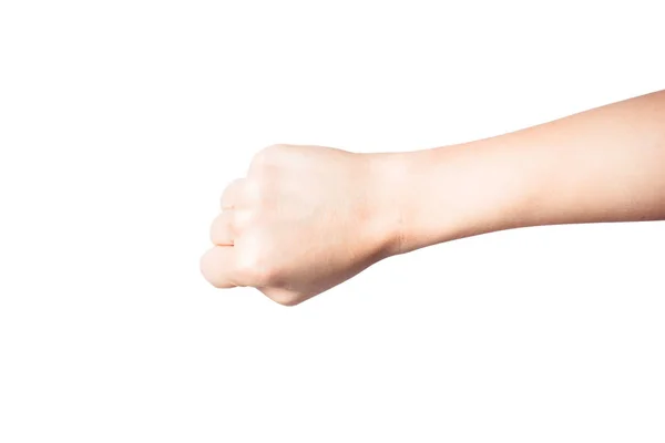 Woman's hand with fist gesture, Isolated on white background. — Stock Photo, Image