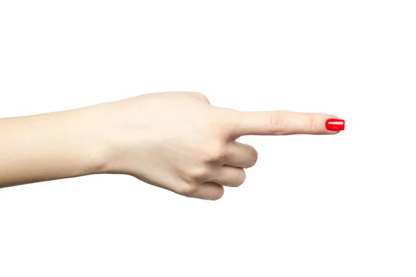 Frau Hand Finger zeigt isoliert auf weißem Hintergrund — Stockfoto