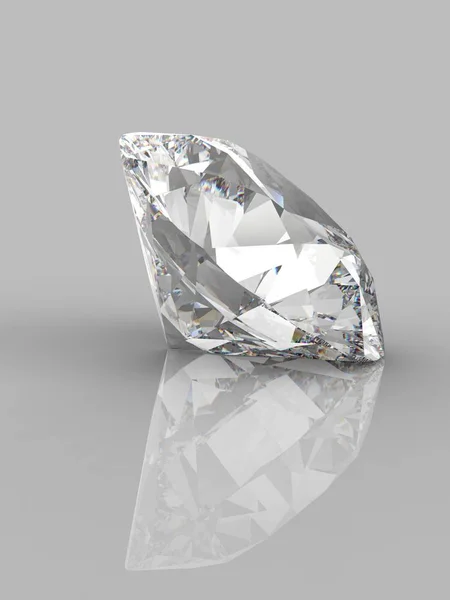 Stor tydlig diamant med reflektion på vit bakgrund. 3D — Stockfoto