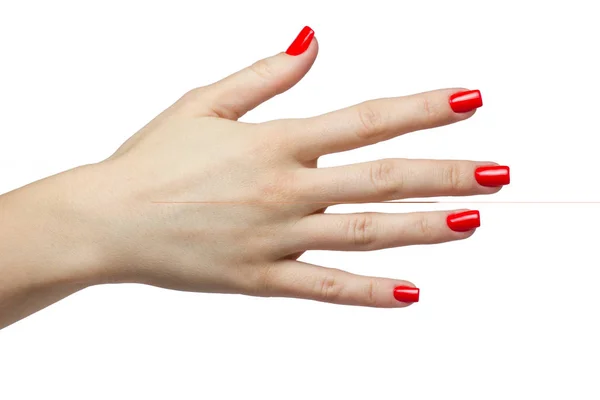 Belas mãos femininas com manicure vermelho e unhas — Fotografia de Stock