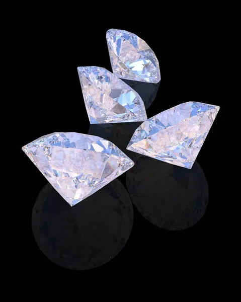 Blue Diamonds met reflectie op zwarte achtergrond 3D-rendering model — Stockfoto