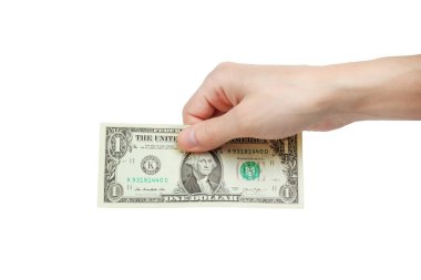 Erkekler el tutan ve bir beyaz arka plan üzerinde izole dolar vererek