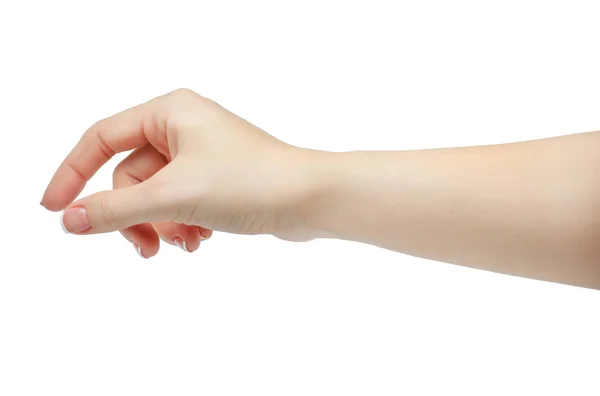 Frauenhand hält virtuelle Visitenkarte, Kreditkarte oder leeres Papier isoliert auf weißem Hintergrund — Stockfoto