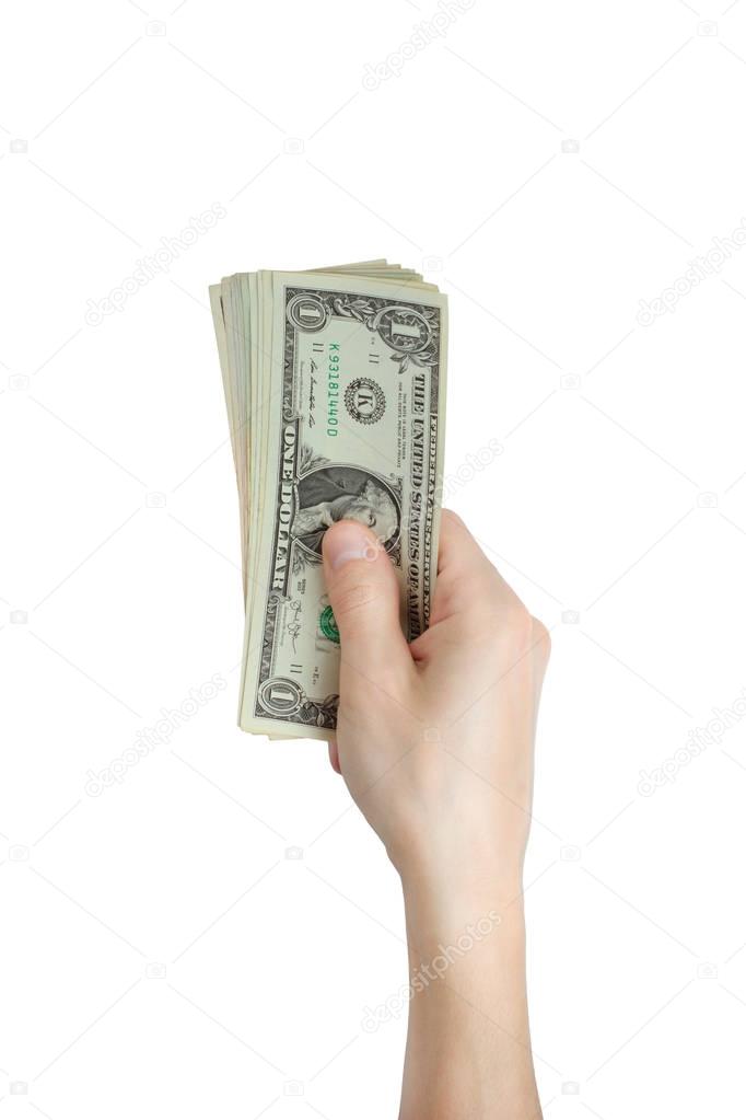 men hand given money isolate on white