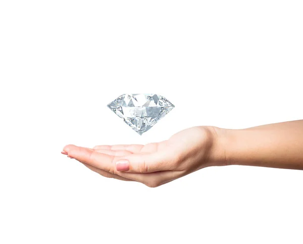 Женщина рука держа 3d алмаз на белом фоне — стоковое фото