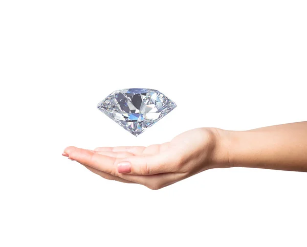 Kvinna hand hålla 3d diamant över vit bakgrund — Stockfoto