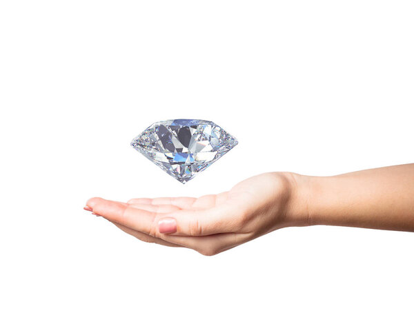 woman hand holding 3d diamond over white background