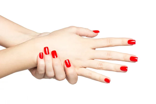 kadın el ile kırmızı manikür yakın çekim