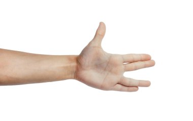 Beyaz arka plan üzerinde izole erkek beyaz el hareketi