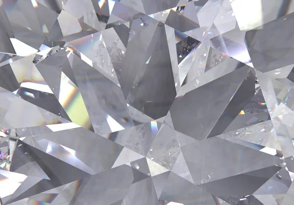 Estructura de diamante extrema primer plano y caleidoscopio. vista superior de la piedra preciosa redonda 3d render, ilustración 3d — Foto de Stock