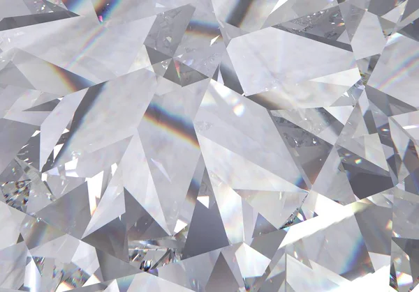 Vrstvené trojúhelníkové makro diamantové tvary s malým diamantem přes ně. 3D vykreslovací model — Stock fotografie