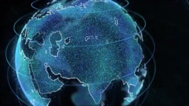 BIG DATA 3D EARTH Hologram. Earth rotating animation social future technology abstract business scientific growth network surrounding planet earth rotating.