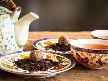 çay arka plan top çay çaydanlık tatlılar