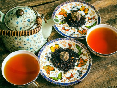 çay arka plan top çay çaydanlık tatlılar