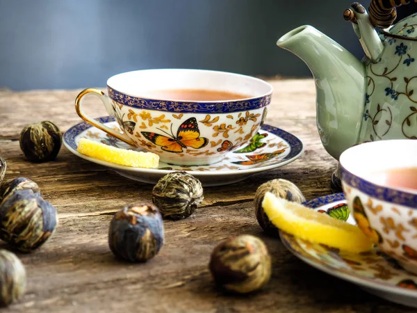 çay arka plan top çay çaydanlık tatlılar