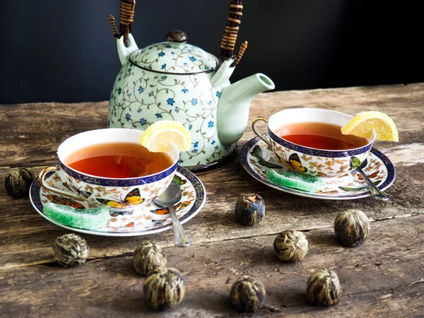 çay arka plan top çay çaydanlık tatlılar