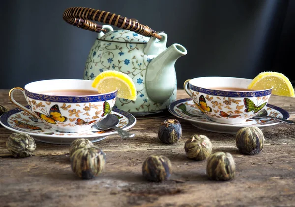 çay arka plan top çay çaydanlık tatlılar