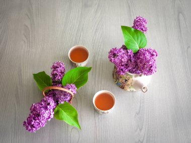 Lilac tea green tea teapot lilac twig clipart