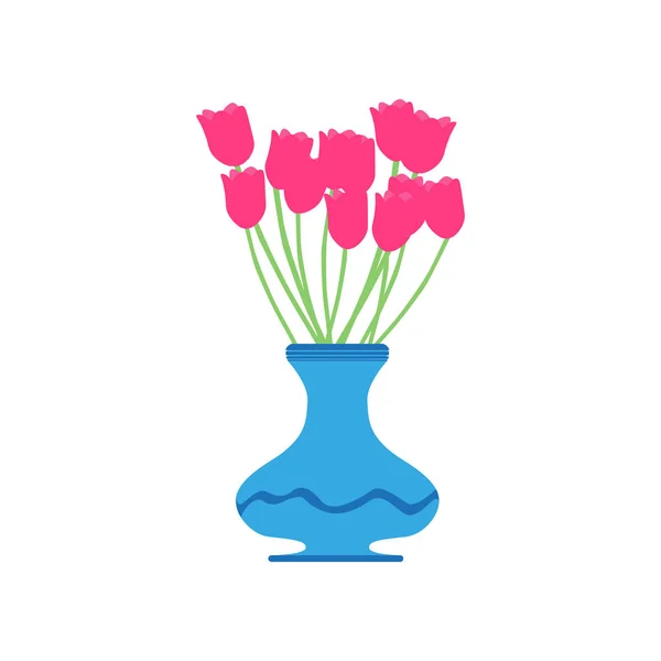 Váza tulip vektor piros virág illusztráció gyönyörű rózsaszín elszigetelt növény — Stock Vector