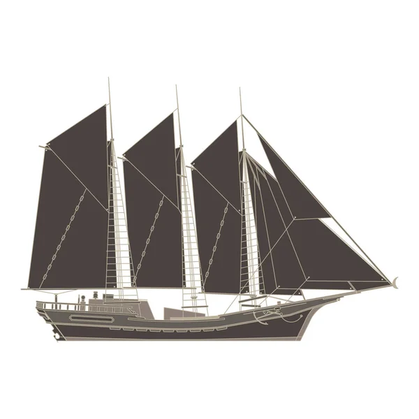 Wektor piracki statek płaskie ikona na białym tle. Statkiem po stronie widoku czarny — Wektor stockowy