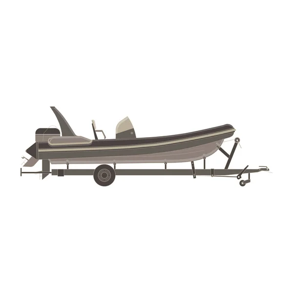 Remorque de voiture vectorielle avec icône plate bateau vue latérale isolée — Image vectorielle