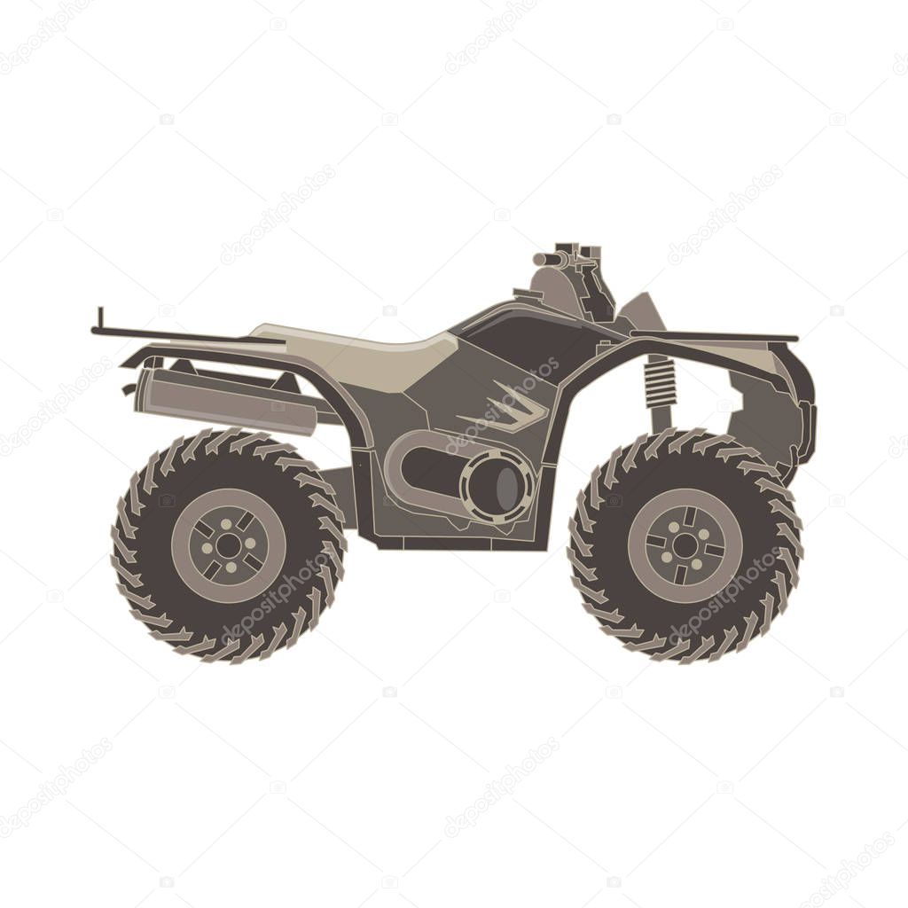 Vector ATV side view isolated icon off-road motorcycles sign on white background illustration. Extreme quad bike logo. Active bike black competition cross design dirty dust race extreme rally sport.