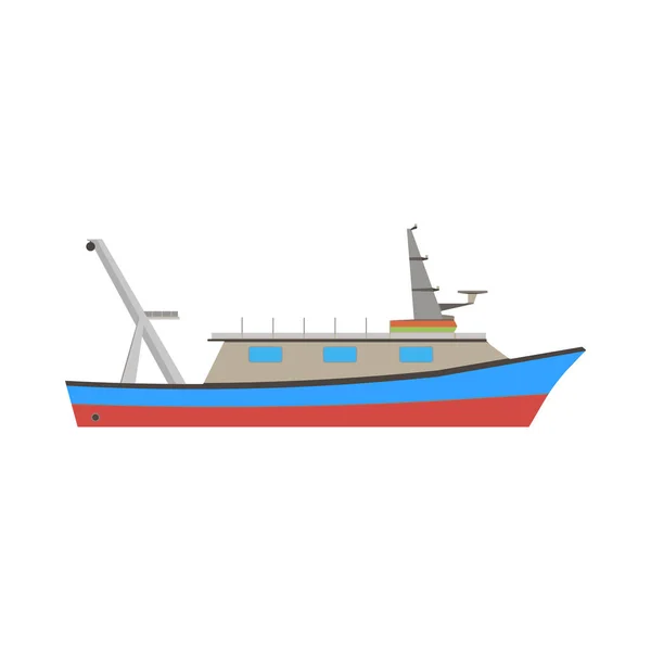 Boat fishing fish vector sea ship marine illustration flat icon — Stock Vector