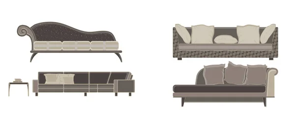 Soffa ställa möbler vektorillustration rum inredning vardagsrum — Stock vektor