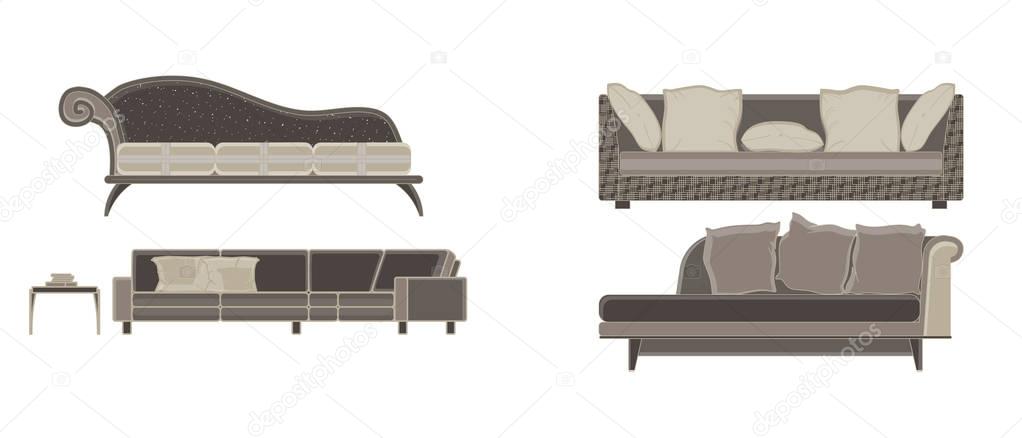 Sofa set furniture vector room interior living illustration