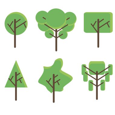 Ağaç düz simge vektör çizim ayarlayın. Yeşil bitki. Botanik tasarım