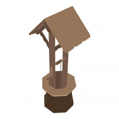 İyi su vektör ahşap illüstrasyon eski simge çatı kova