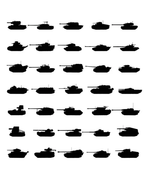 Tank icon vector war military design silhouette set isolated army — Stock Vector